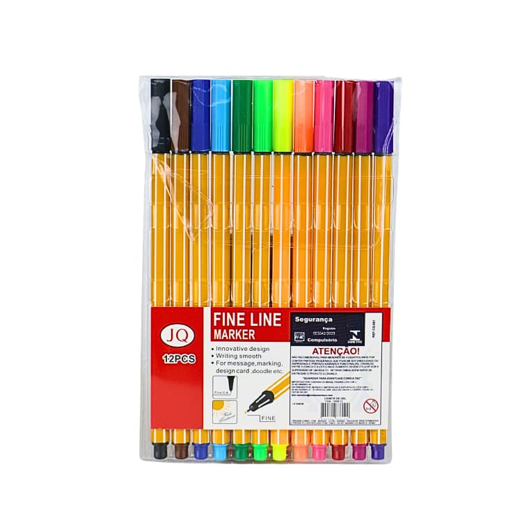 Kit Canetas Ponta Fina Fine Line Marker 0.4mm – Estojo com 12 Cores