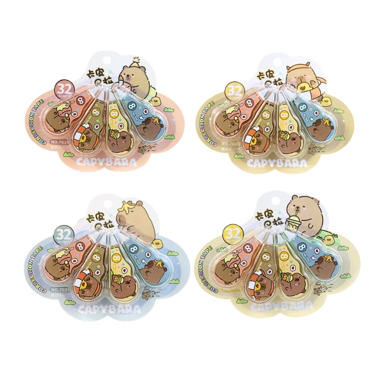 Fita Corretiva Capivara Cute 4 Cores – Cartela Metragem Total 32m