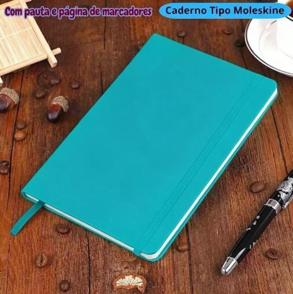 Caderneta Tipo Moleskine A5 com Elástico e Fita Marcadora
