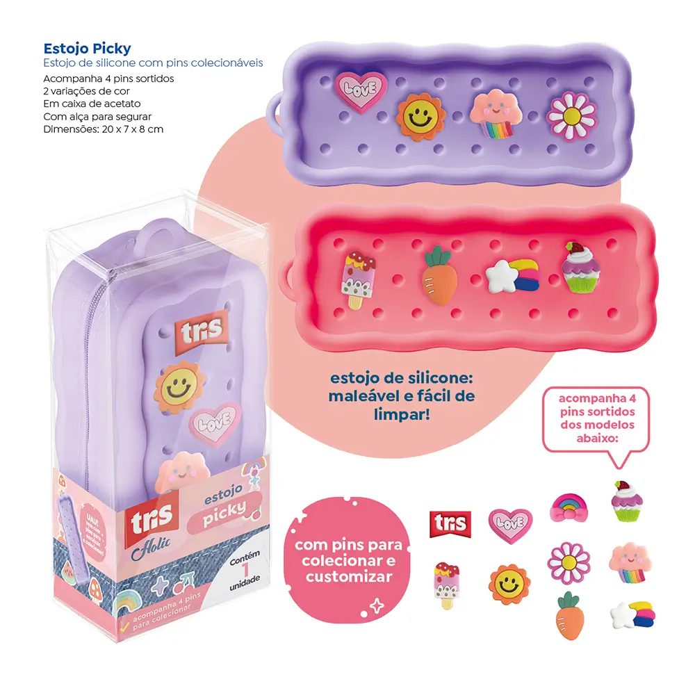 Estojo Picky Holic Charm - Em Silicone -Tris